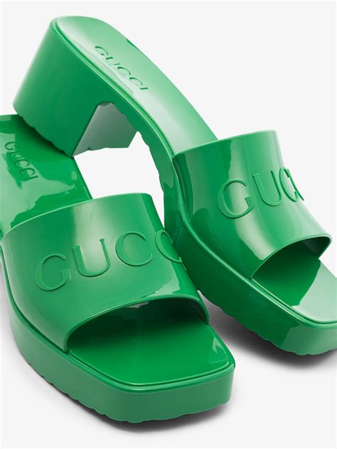 gucci pale green rubber sandals|Gucci denim platform sandals.